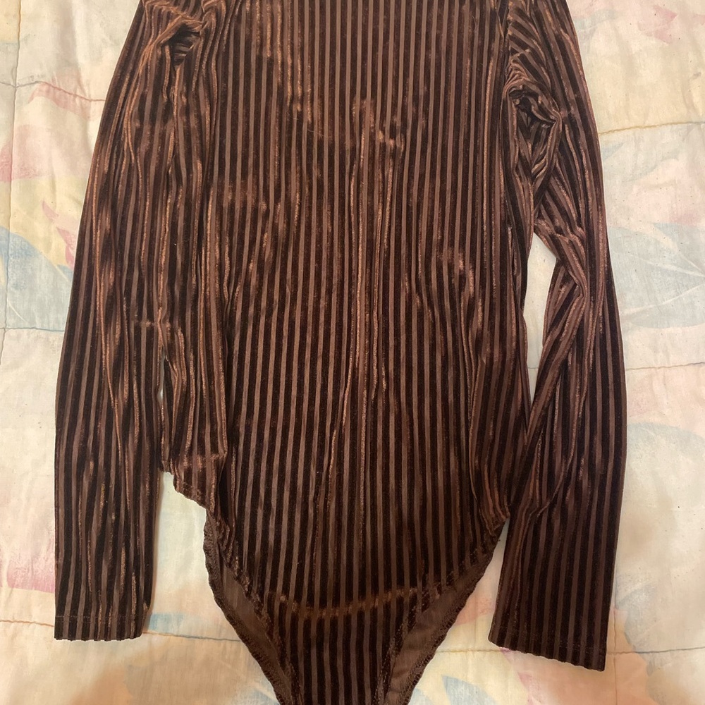 Forever 21 Chocolate Brown Ribbed Velvet Bodysuit